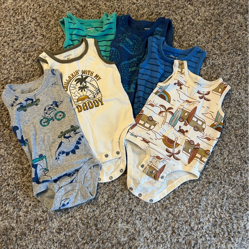 Bundle of six Carter’s tank top onesies size 6 month